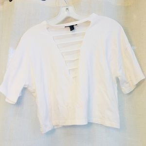 White crop top with strings